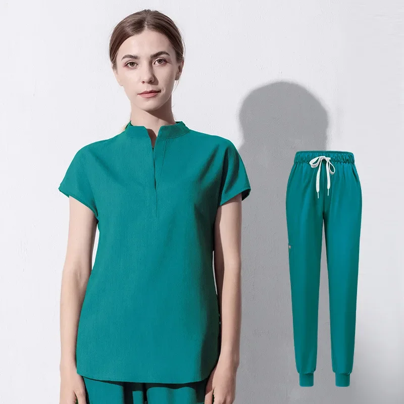 Scrubs Set for Women Pet Hospital Uniform Set Scrub Suits Solid Color Unisex Surgical Gown Pocket V-neck Joggers Wholesale Price