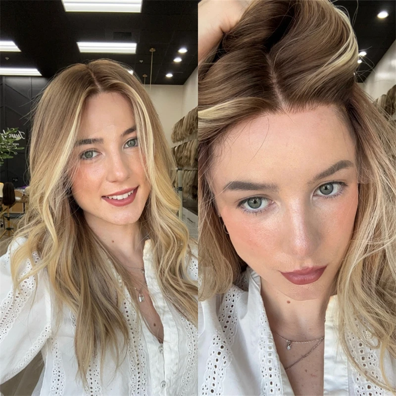 

Парик 150% Плотность Ombre Блондинка Коричневый Синтетический Парик Фронта Шнурка Парик Натуральные Волны Предварительно Сорванные Волосы Термостойкие Волосы Для Косплея