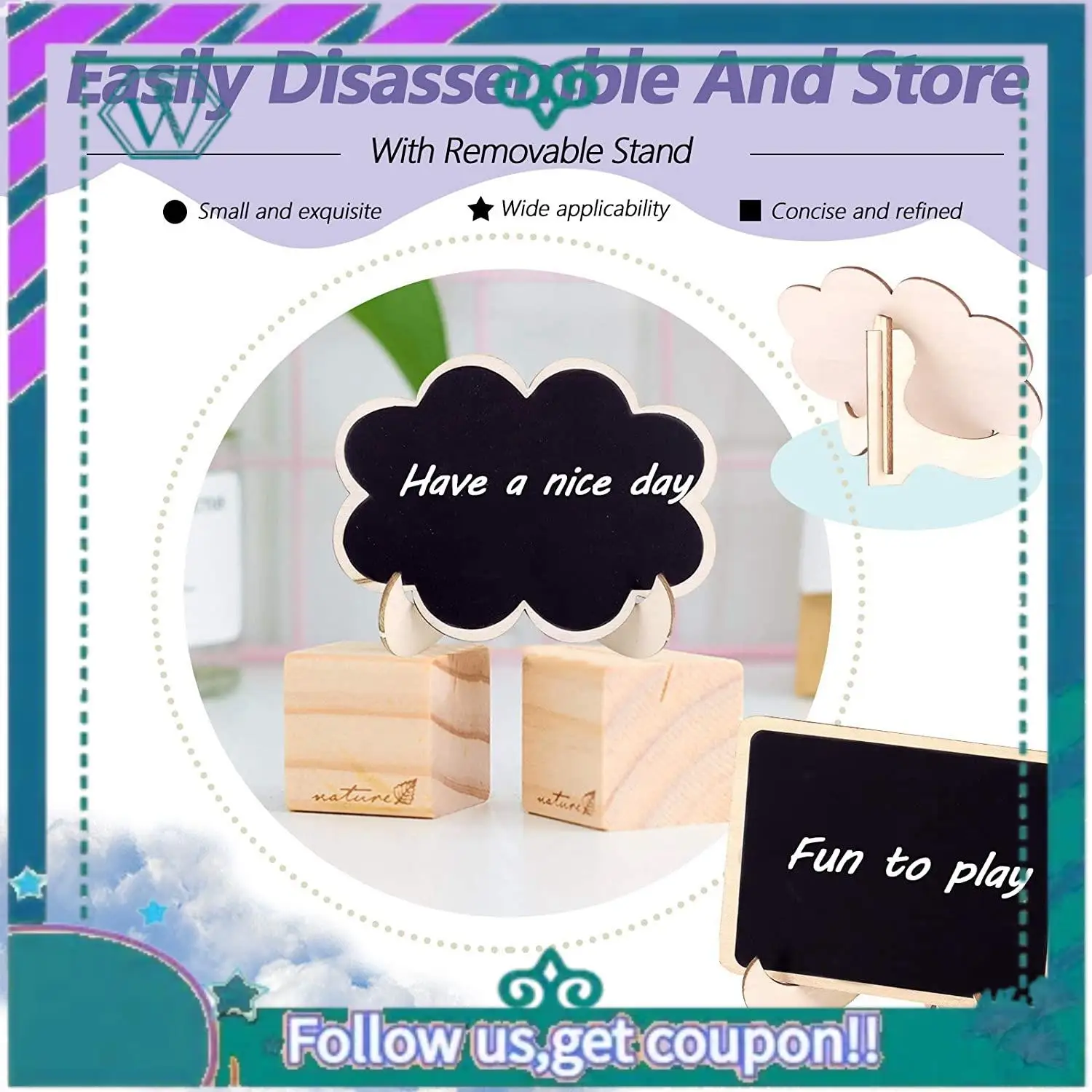 Upgraded 30Pcs Mini Chalkboard Sign Food Labels For Party Buffet, Wooden Small Chalk Board Signs (Rectangle Notch )