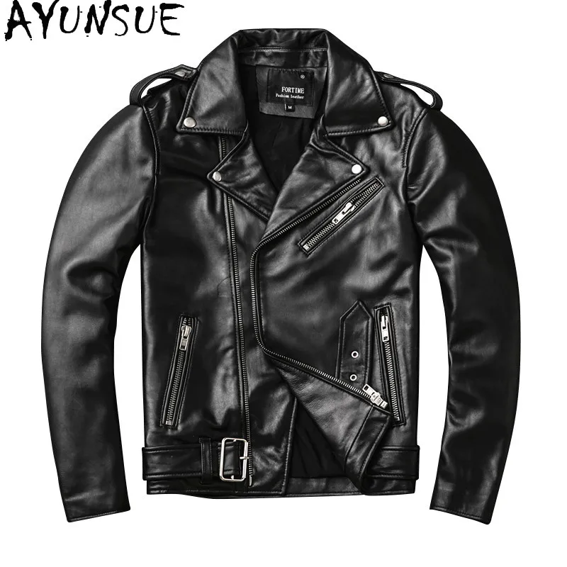 

AYUNSUE Genuine Leather Jacket Mens Clothing Sheepskin Autumn Coats Short Motorcycle Jackets Chaqueta De Cuero Para Hombre