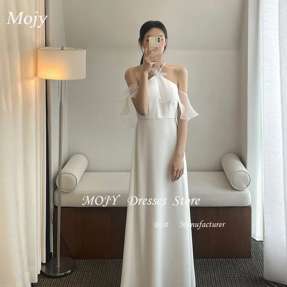 

Mojy Halter Neck Korea Princess Wedding Dresses 웨딩드레스 Organza Ivory Rufflles Lace-up Customized Pretty Bride Gowns Plus Size