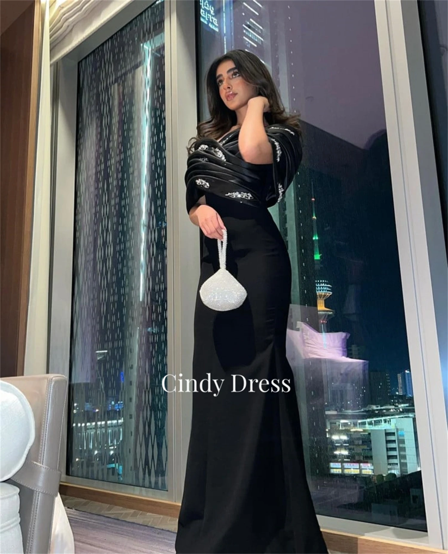 

Cindy Luxurious Black Satin Eid Al-fitr Evening Dress Quinceanera Dresses Women's Saudi Formal Occasion Gala 2024 Ladies Woman