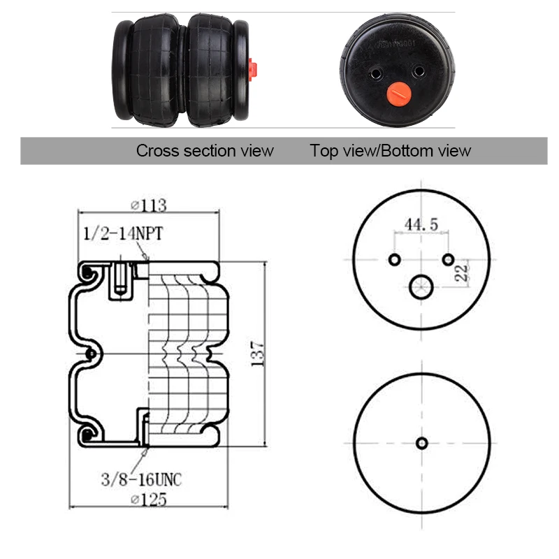 Air ride Springs suspension 2E2300 2300Ib double convoluted rubber spring Air Single Port 1/2\