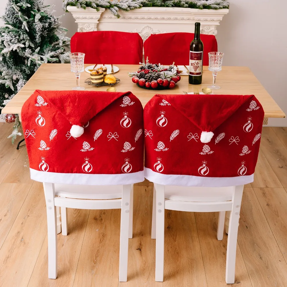 Cartoon Christmas Chair Cover Cloth Santa Claus Xmas Dinner Chair Seat Cover Elk Reusable Christmas Table Decor Dress-up Props