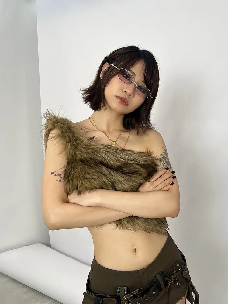 Cutenew Coquette Wild Furry Canotte Donna Tendenza sexy Off-spalla Midnight Party Clubwear Hottie High Street Wild Style Vest