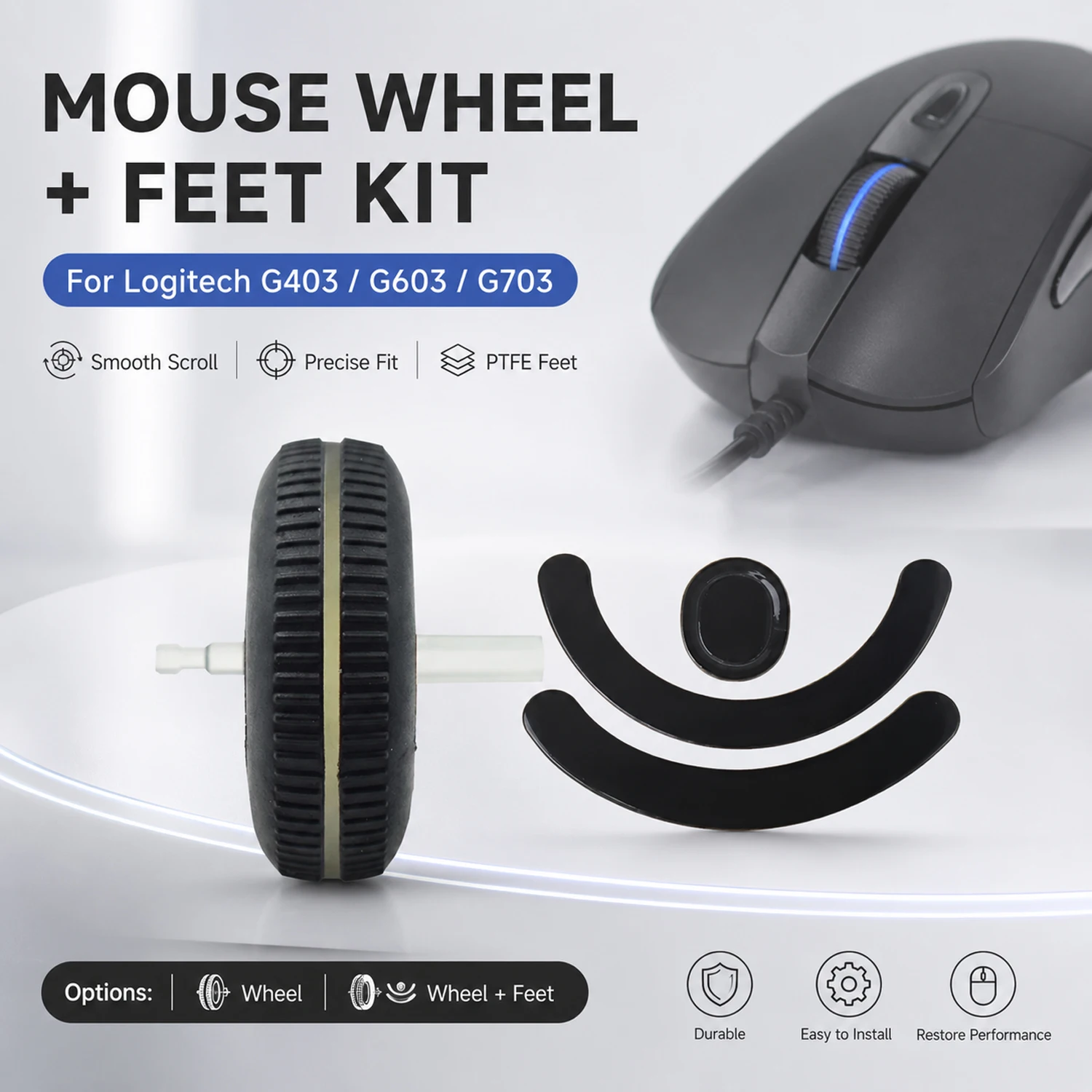 For Logitech G403, G603, G703 - Gaming Mouse Scroll Wheel + Mouse Non-Slip Skates Kit - Mouse Replacement Accessories Sets