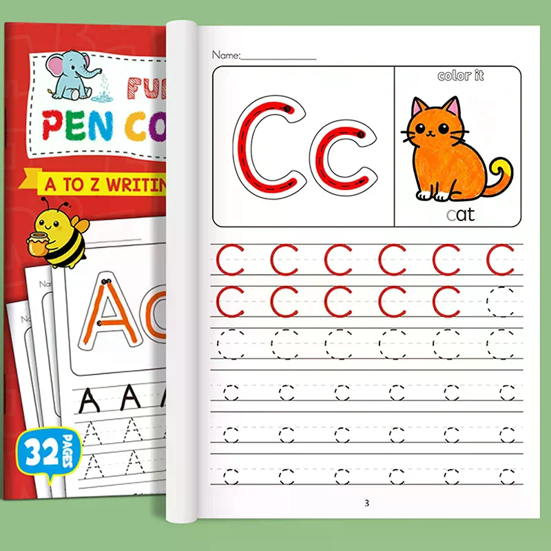 Children's Alphabet Practice Books A-Z Writing Practice Books, Learning Writing, Drawing Pages ActivitiesIllustration Book