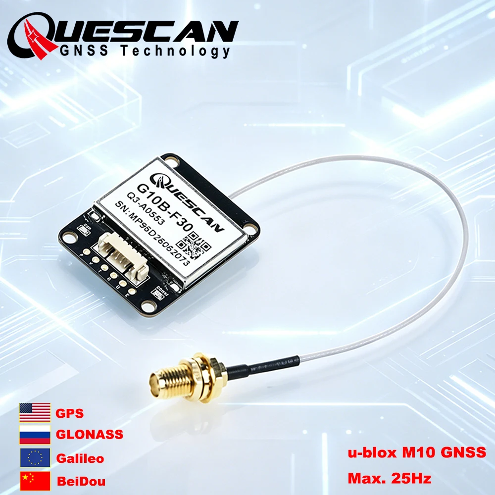 Módulo GPS QUESCAN G10B-F30 UBX M10 com Antena Ativa Arduino ESP32 NMEA GPS GLONASS Galileo BeiDou QZSS Receptor GNSS