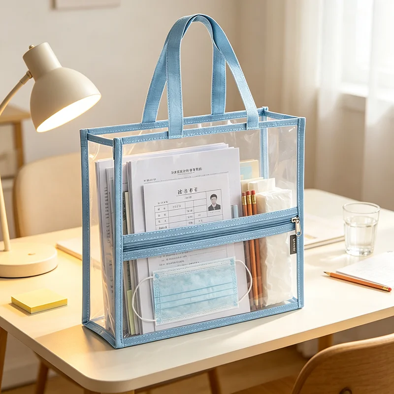 File bag, exam specific bag, double-layer waterproof tutoring bag, hand-held book bag, zipper material storage bag