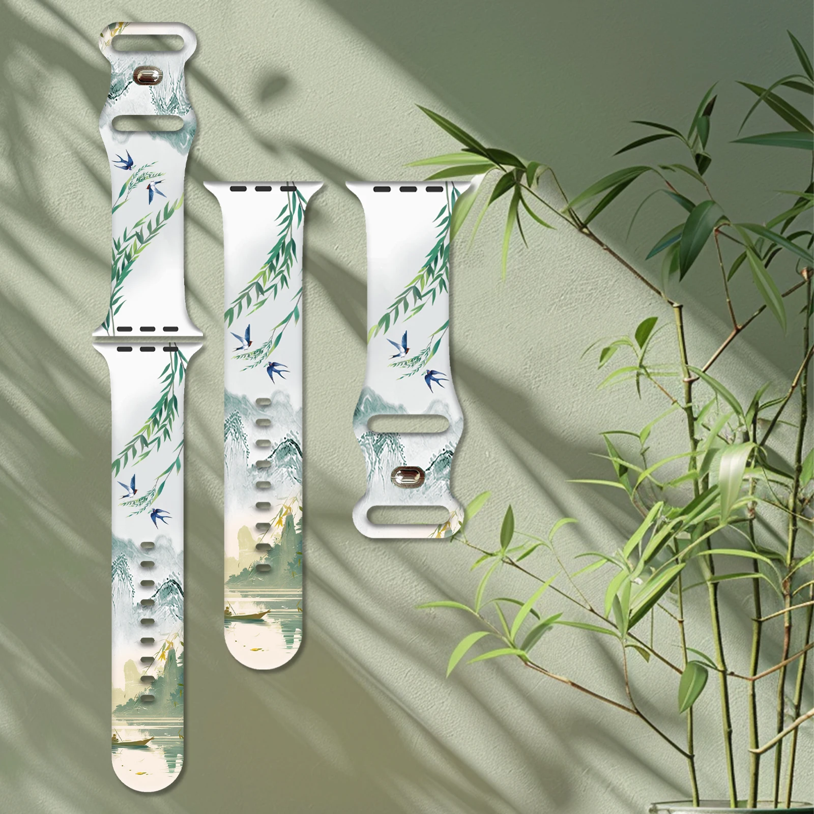 Ancient-style Chinese painting Print Silicone Band for Apple Watch Series 10/9/8/7 Traditional Painting Pattern Strap 45mm 44mm