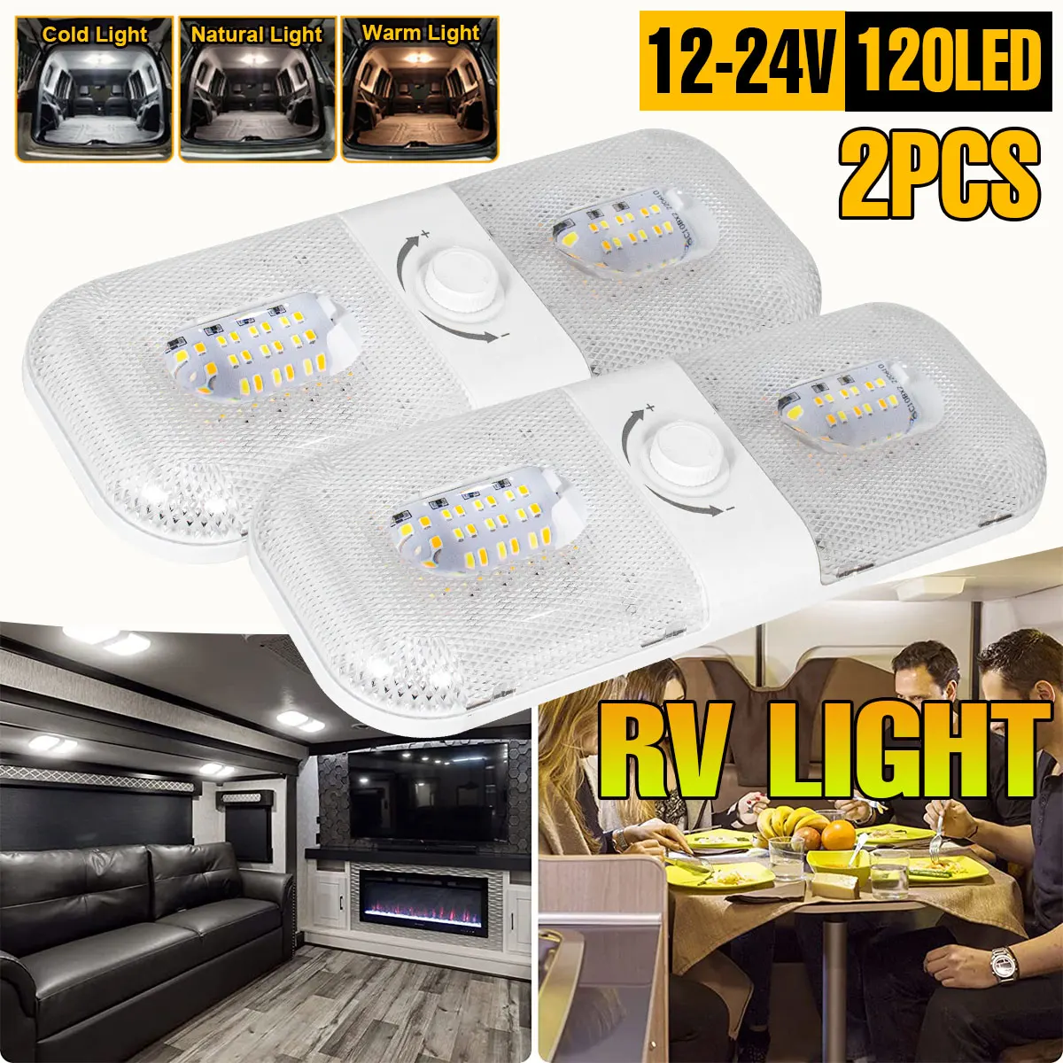 2PCS Highlight Variable Light with Three Colors RV LED Ceiling Lamp Dimming Cab Reading Light 12-24V Compartment Light