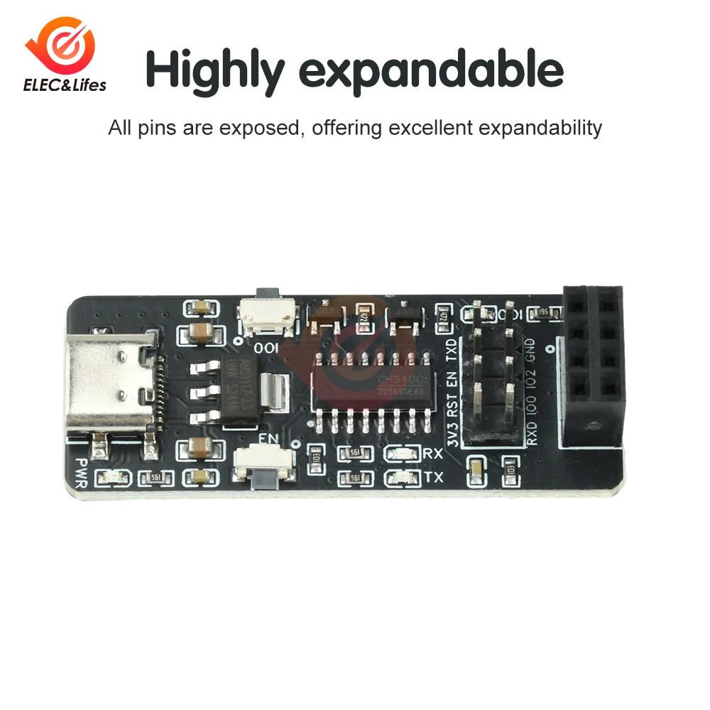 ESP-01/01S Wireless Adapter Board CH340 Type-C USB to TTL Converter Module Automatic Download Function for ESP8266 Serial WIFI