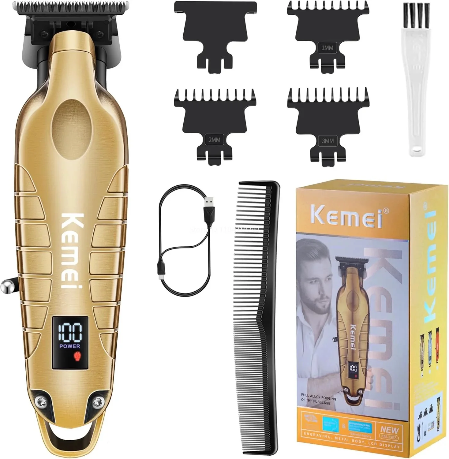 Kemei 2293 Professional Men Hair Beard Trimmer Zero Gapped Cordless Hair Clipper Barber Rechargeable Finish Hair Cutting Machine image 5