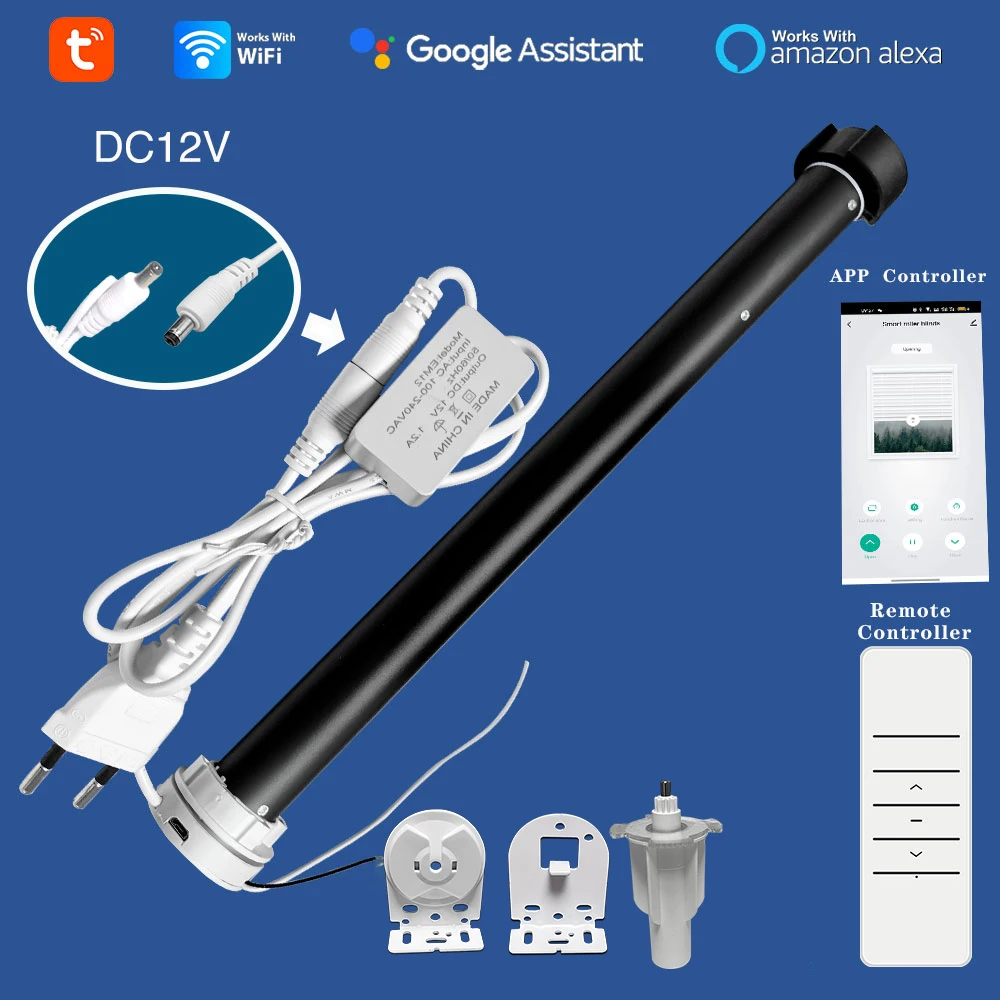Tuya WiFi Modern Roller Blind Motor 1.2Nm DC12V Smart Electronic Shade Motor for 38mm Tube Alexa Google Remote Control