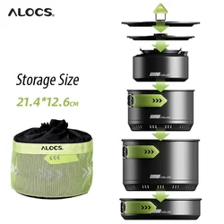 AlOCS Camping Cookware Pots Fry Pan Water Kettle Set Compact Mess Kit Gear for Backpacking Travel Picnic Aluminum Alloy