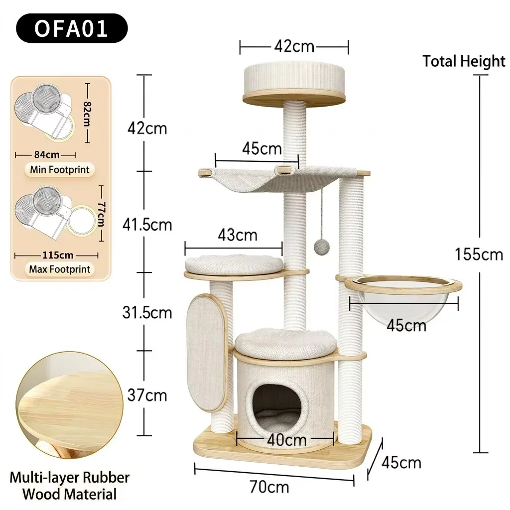 Eco-friendly Sisal & Wood 4-Level Cat Tree with Durable Scratching Post Safe Cat Activity Center for Cats