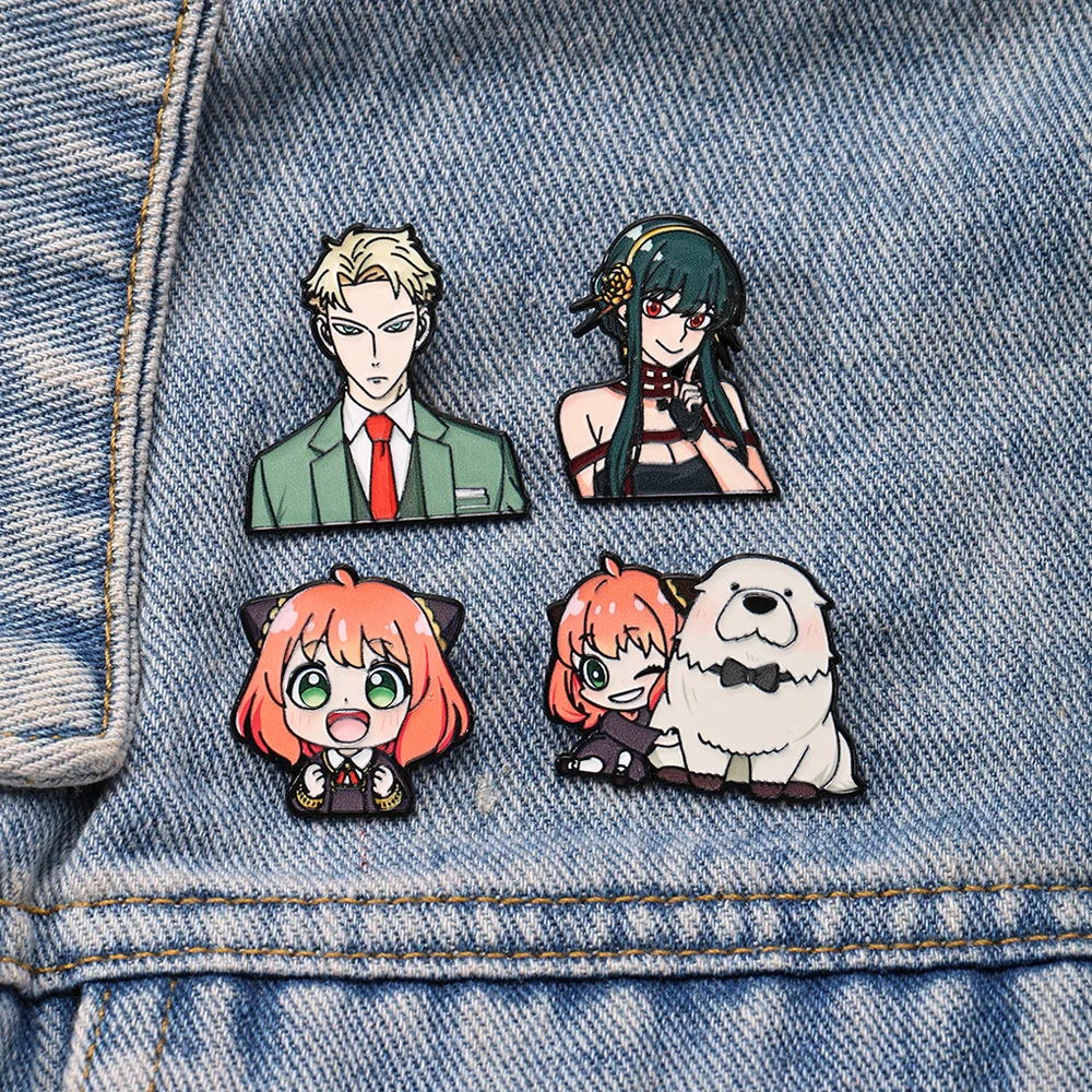 SPY x FAMILY Enamel Pins 4Pcs Set Anya Loid Yor Bond Brooches Lapel Badges For Backpack Fans Gift