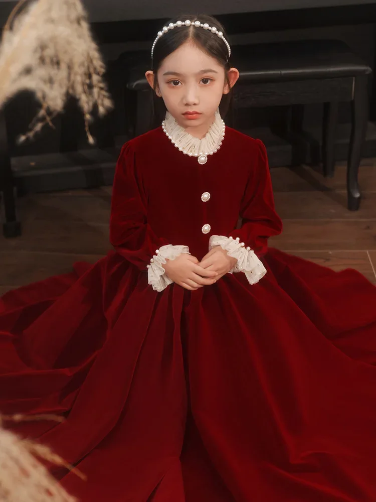 Flower Girl Velvet Dresses para casamento e dama de honra, Long Prom Dress, Ball Gowns, Birthday Party, Formatura Traje