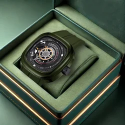 New men's wristwatch sports trend fashion high-end square green silicone strap fully automatic men's mechanical watch