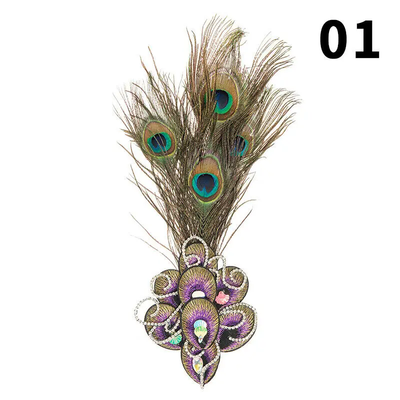 Copricapo lungo con piume di pavone per spettacoli di danza classica Fascia per capelli da principessa per ragazze Accessorio per feste in costume con copricapo flapper vintage