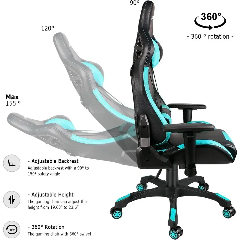 High Back PU Leather Office Chair, Adjustable Video Gaming Chairs, Swivel Racing Chair with Adjustable Armrest