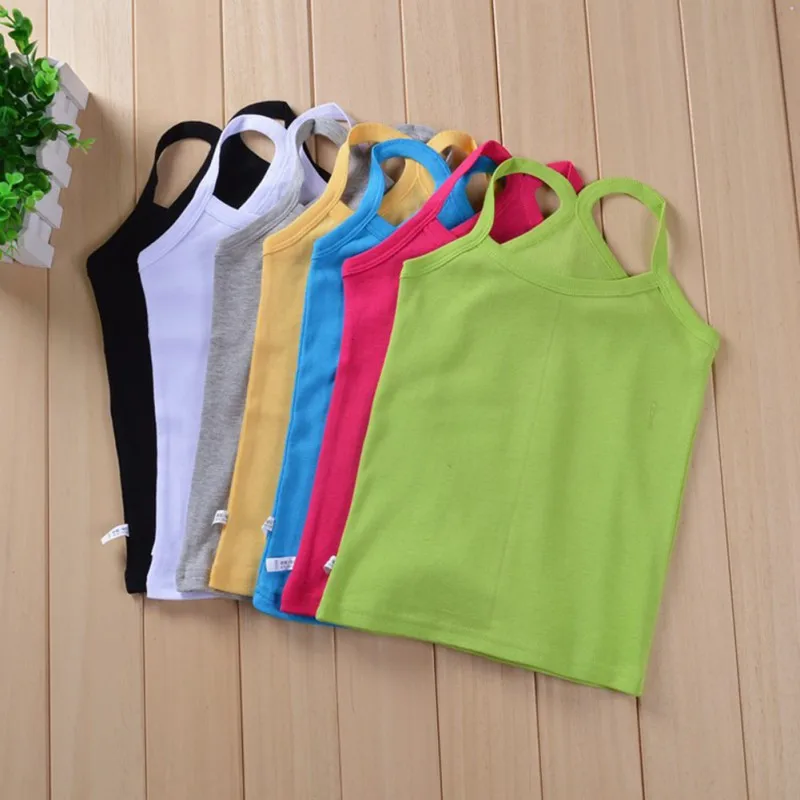 2-6T Summer Girls String Strappy Tops Baby Children Cotton Camisole T-shirt Kids Sleeveless Vest Cotton Tank Top Undershirts