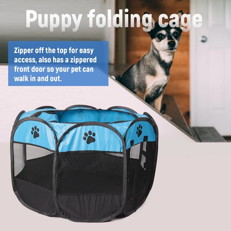 Portable Folding Pet Tent Dog House Cage Dog Cat Tent Playpen Puppy Kennel Easy Operation Octagon Fence Retail