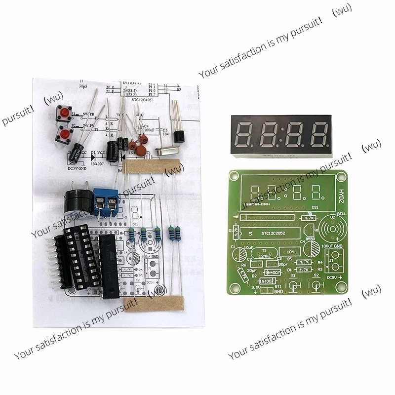 Four-digit Digital Clock 4 Digit Electronic Clock Kit Single-chip DC 3.7V-5.5V Electronic Production Suite DIY Electronic Kit