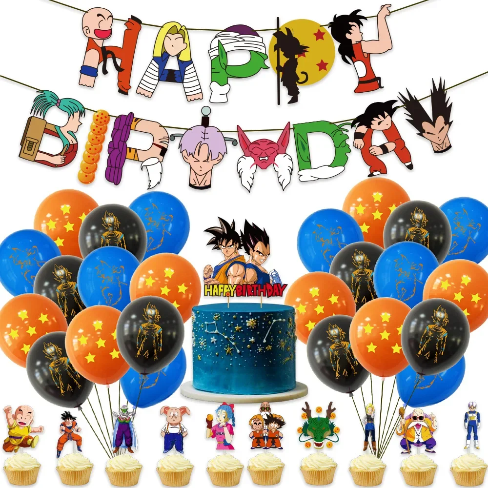 

Anime Dragon Balled Son Goku 24Pcs Latex Ballon Banner Cake Topper Baby Shower Decoration Party Accessories DIY Toy Gift Events