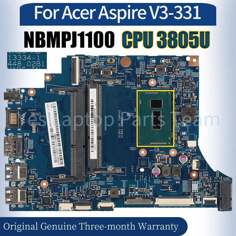 

13334-1 For Acer Aspire V3-331 Laptop Mainboard NBMPJ1100 SR210 3805U 100% fully Tested Notebook Motherboard