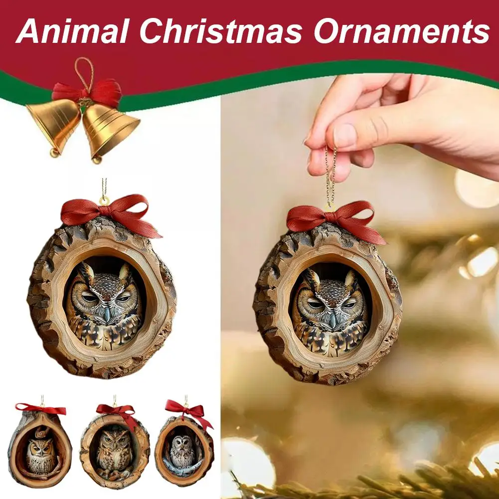 Ornamento de natal animal, árvore de natal padrão animal ornamento acrílico 2d, decoração animal da floresta para árvore de natal d j1a3
