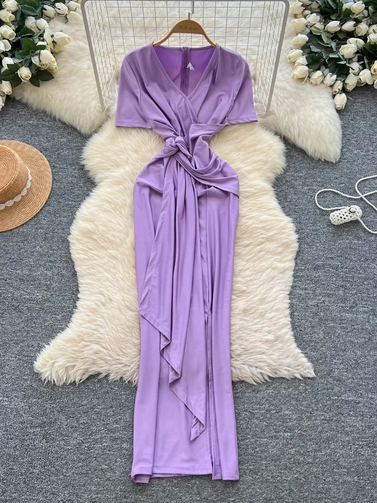 Spódnica damska z wysokim stanem, rozcięciem, wyszczuplająca w talii, letnia, designerska, w kształcie litery A, idealna do pracy i na co dzień.