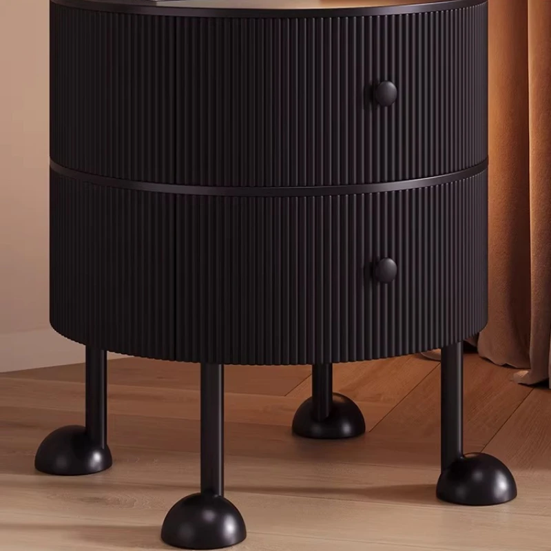Vintage Black Round Bedside Table for Bedroom Luxury Nightstand Modern Small Storage Cabinet Creative Mid-Century Home Furniture