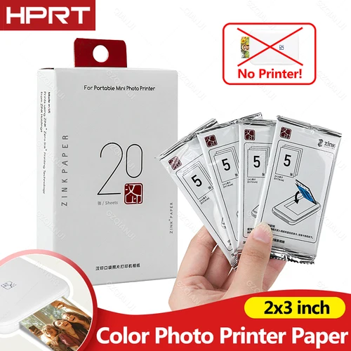 Papel para impresora fotográfica en color HPRT MT53, pegatina Zink de 2 ""x 3"", paquete de 20 papeles autoadhesivos originales para imágenes