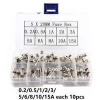 100Pcs/Set 5x20mm Quick Blow Glass Tube Fuse Assorted Kits,Fast-blow Glass Fuses 0.2A 0.5A 1A 2A 3A 5A 8A 10A 15A 20A
