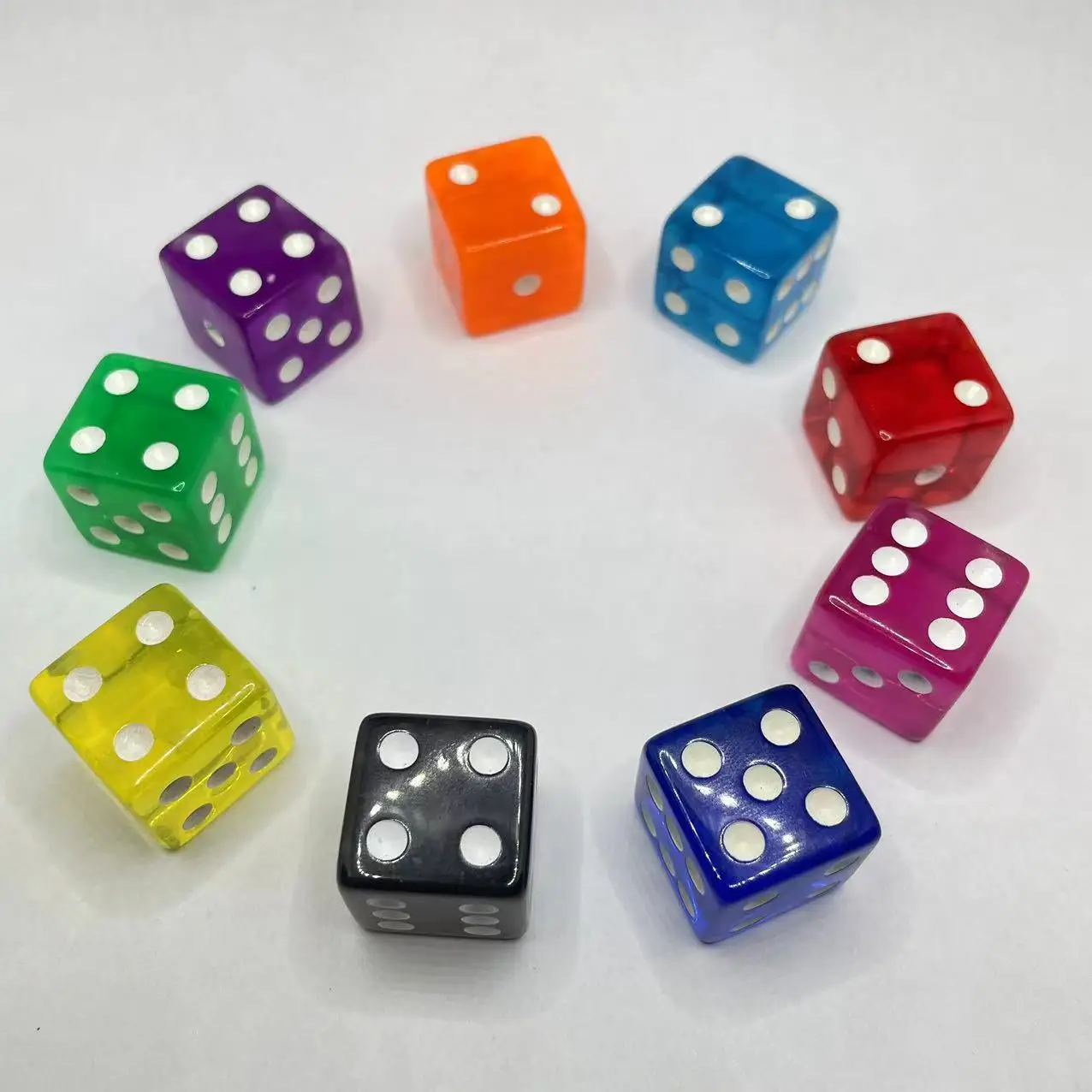 9 Colors 9Pcs/Set 19 mm Dice Pack - Acrylic and Translucent D6 Dice, Square w/Rounded Edge for Casino, Craps, RPG MTG DND Dice