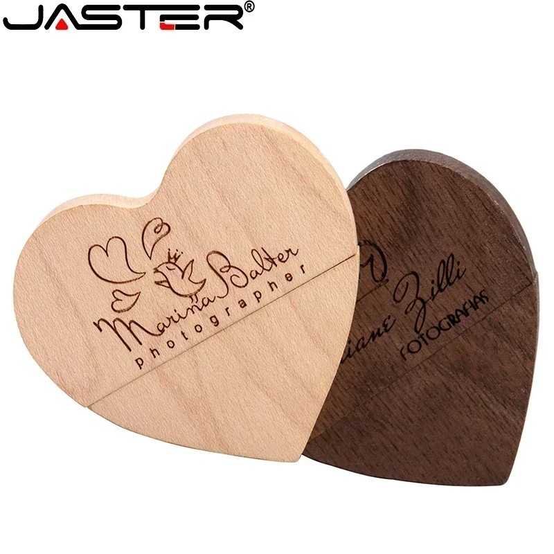 Kostenloses Logo Herz USB 2.0 Flash-Laufwerk 64G Kostenloser Schlüsselanhänger Holz Hochzeitsgeschenk Stiftantriebe 32G Memory Stick Ahorn U Disk