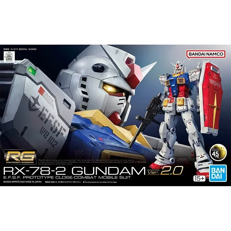 En stock Bandai Anime GUNDAM RX-78-2 Ver. Modèle de figurine d'action d'anime, collection de jouets, cadeaux d'ornement, assemblage, RG 2.0, 1/144