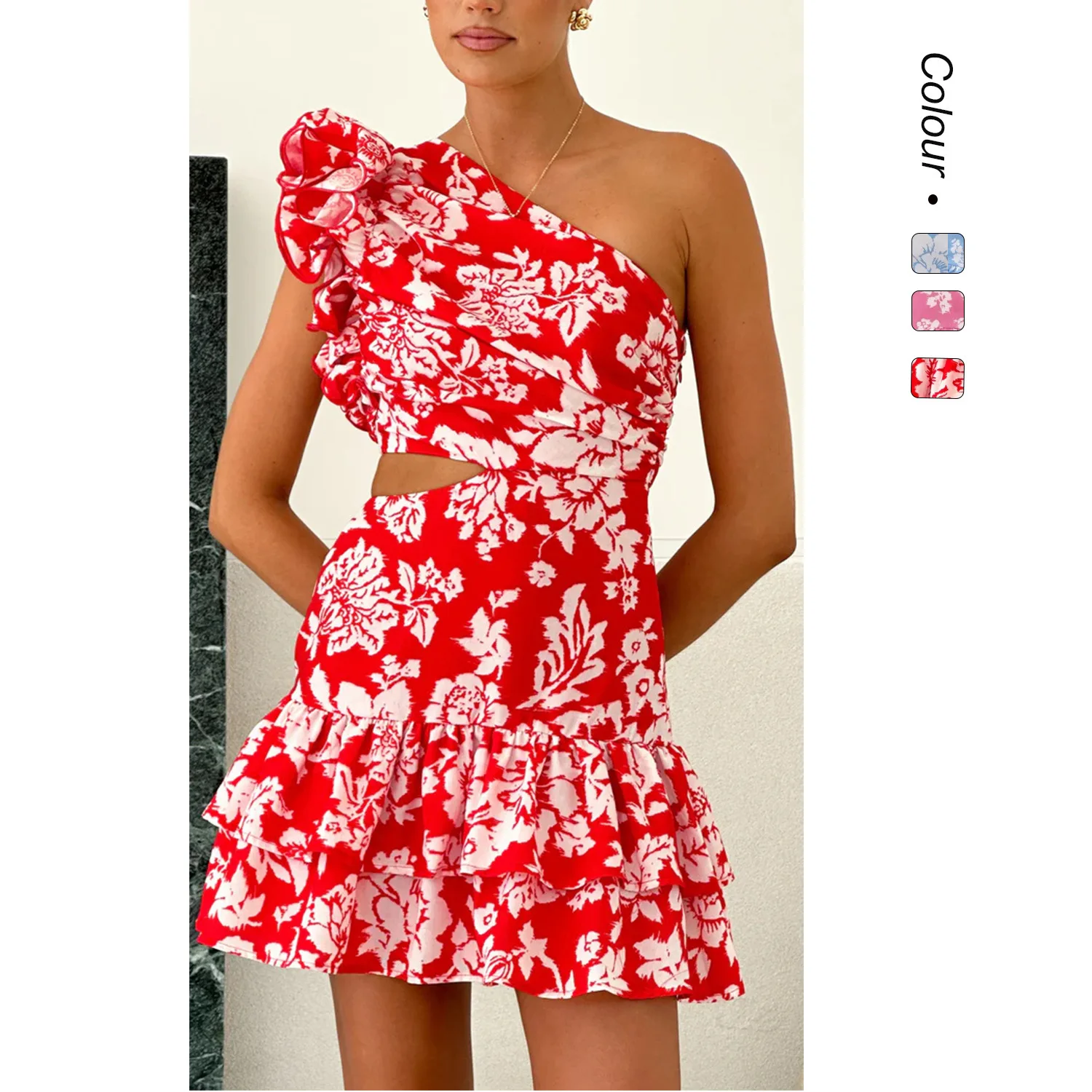 فستان قصير كاجوال صيفي مكشوف الكتفين موديل 2025 - 68502