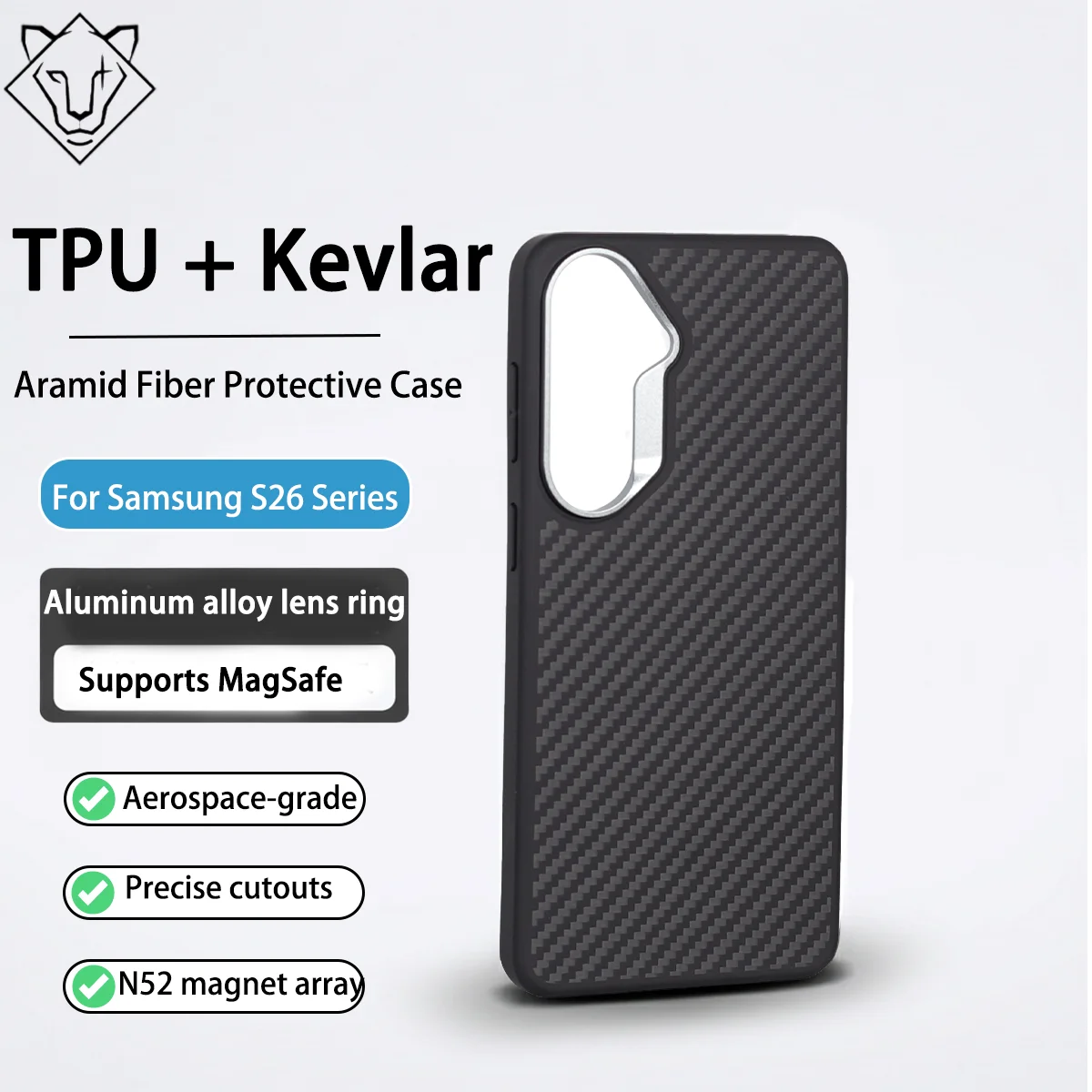 

Металлический магнитный чехол LYRVO из арамидного волокна и ТПУ для Samsung Galaxy S26UltraS26, чехол из арамидного волокна с мягкими краями, защитный чехол для всего корпуса