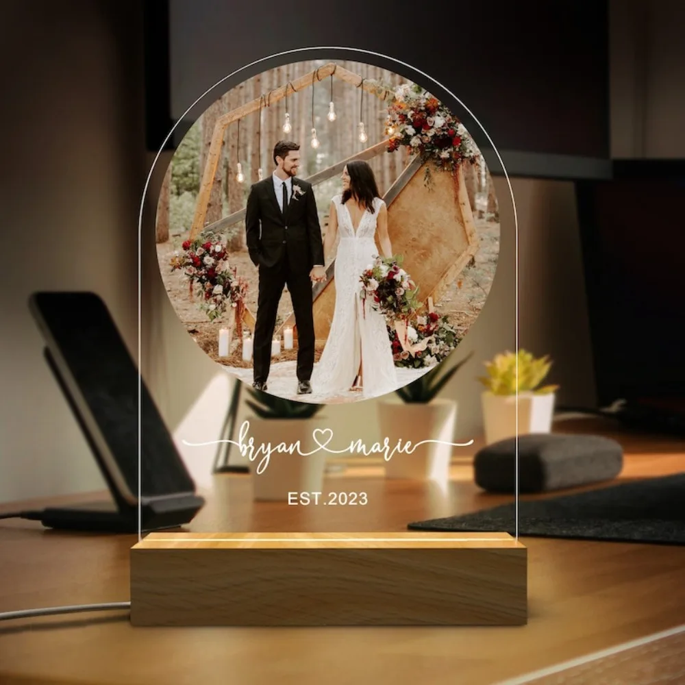 Benutzer definierte Foto Hochzeit führte Licht Jubiläum Plakette Verlobung geschenk neu Verlobung rahmen Geschenk für ihre engagierten personal isierten Geschenke