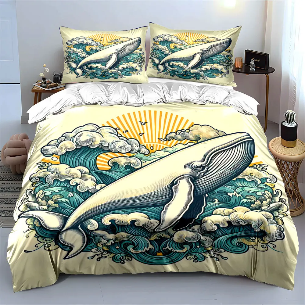 Whale Ocean Art Home Decor Multiple sizes kid's and adults' bedroom Exquisite 3PC bedding set, gift