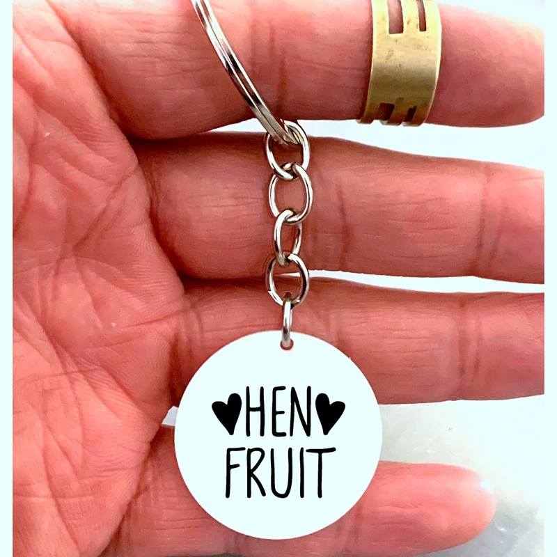 Hen Fruit Coop To Table key ring with stainless steel chain never_give_up_your_Just Beat it key chian