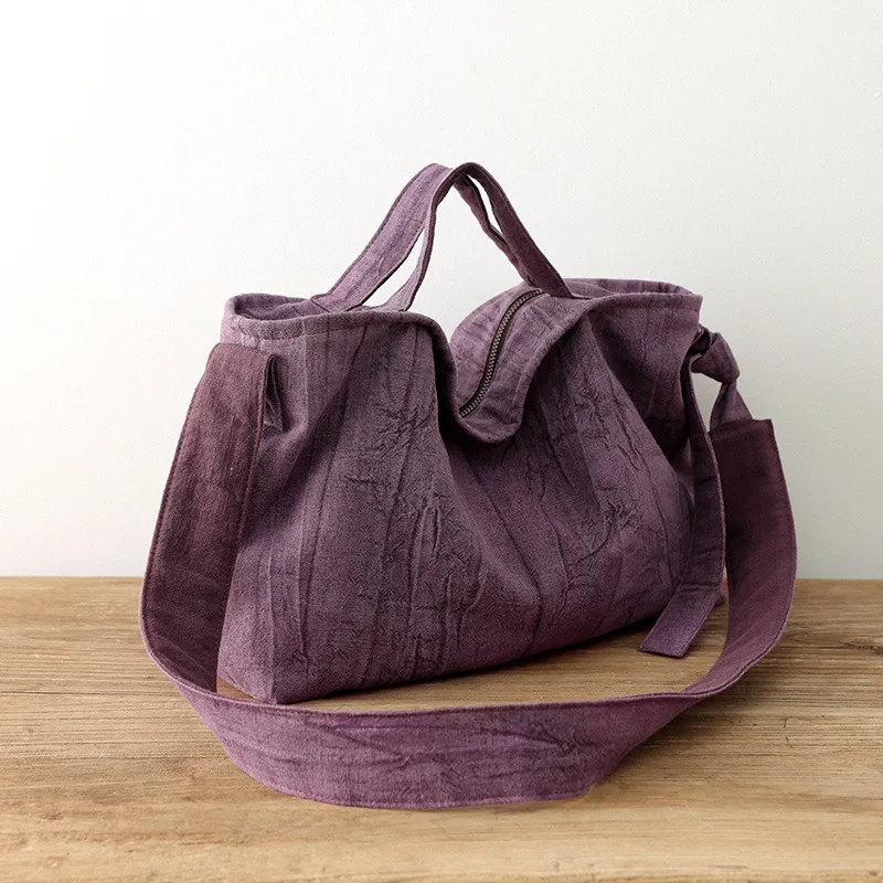 Literary cotton and linen new retro tote bag, canvas crossbody commuter leisure large-capacity women's handbag