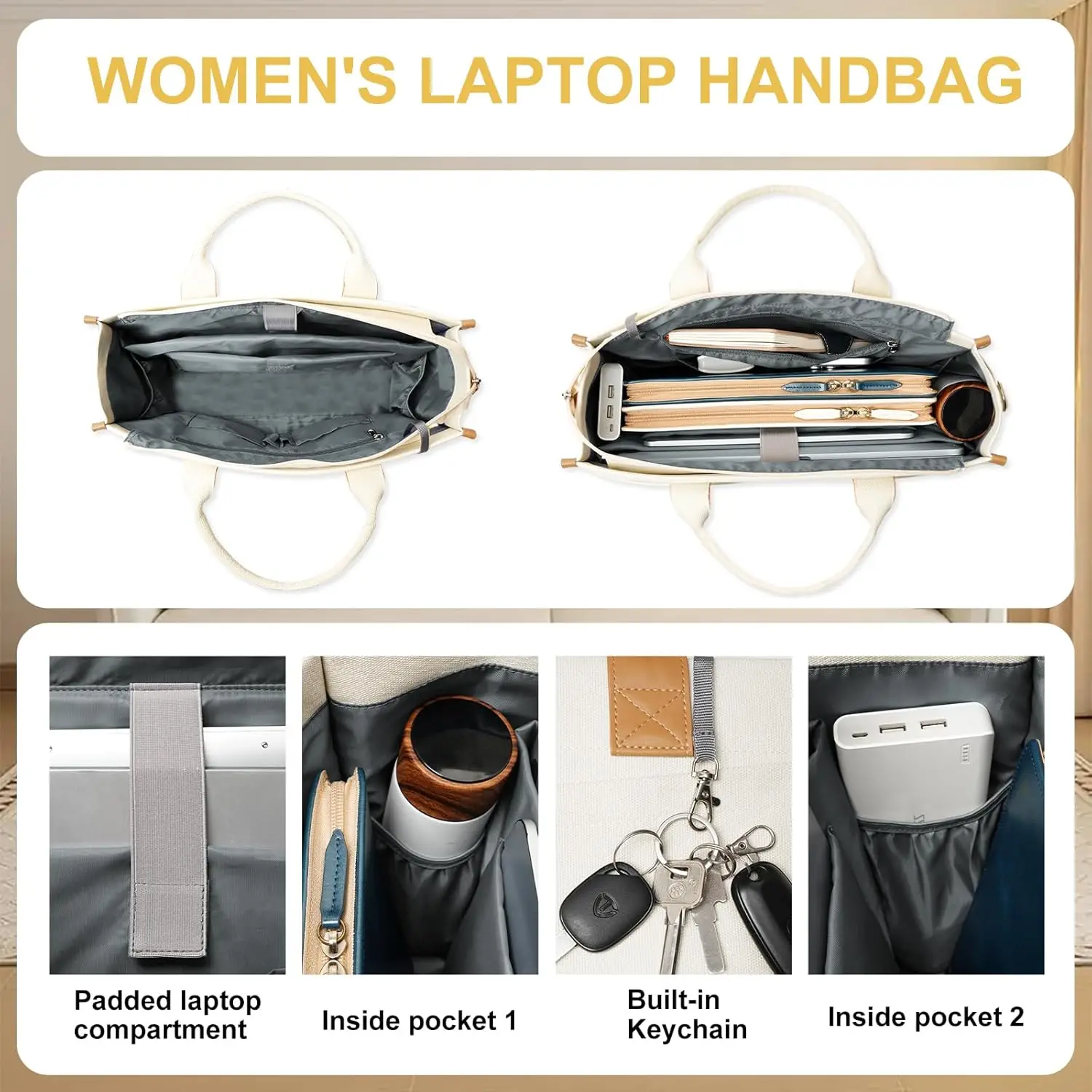 Women Laptop Tote Bag 15.6 inch Canvas Laptop Bag Casual Travel College Shoulder Bags Business Office Computer Handbag Briefcase