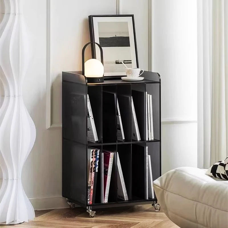 sF-Simple Acrylic Modern Movable Living Room Home Office Bookcase with Adjustable Shelves and Storage#