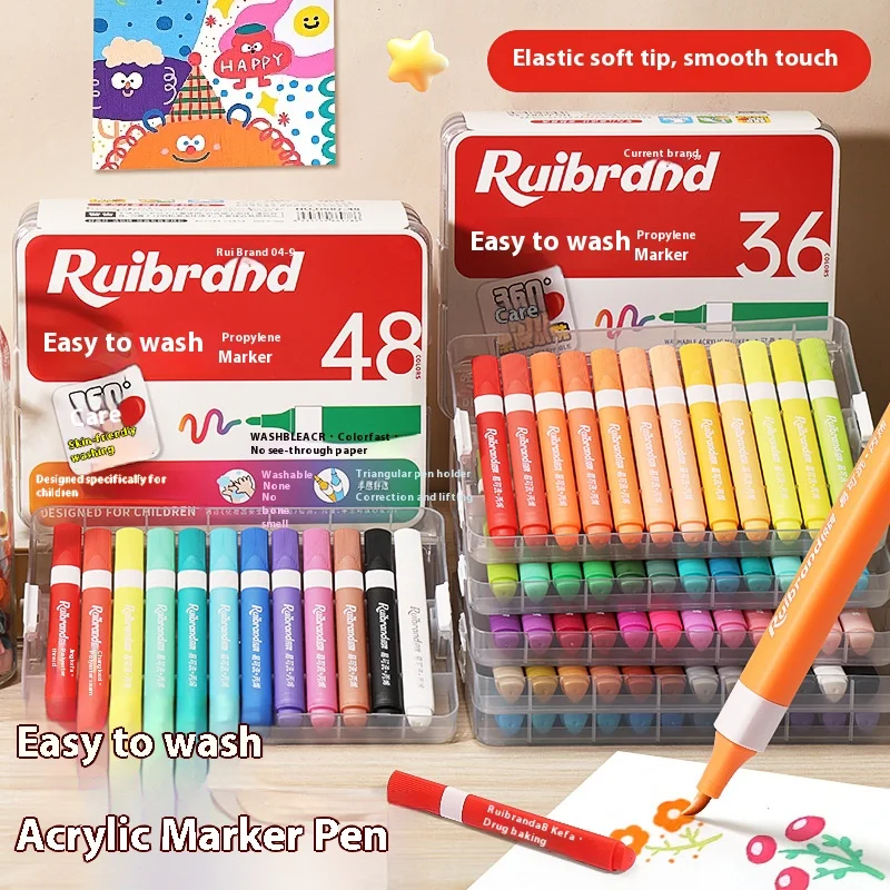 

12/24/36/48 Colors Art Markers Washable Acrylic Markers For DIY Painting Stone Glass for Student School Supplies Art Stationery