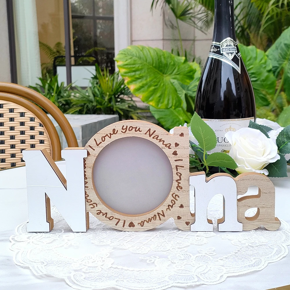 1pc Wooden Photo Frame Ornaments Mr & Mrs Family Photo Frame Stand for Wedding Mother's Day Father's Day Gift Home Table Decor