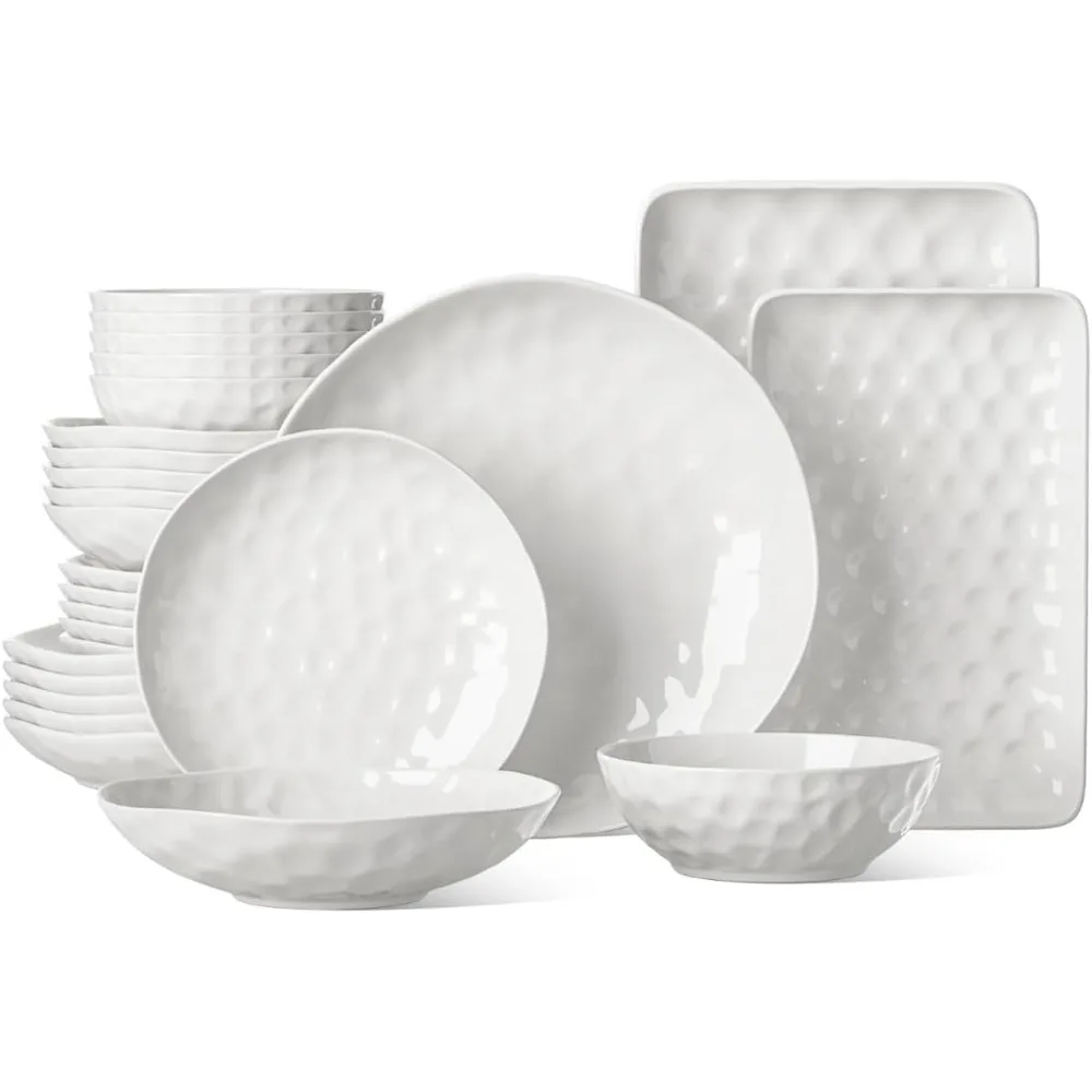 

Plates and Bowls Sets, 26 Piece w/Rectangula Dinnerware Sets, Porcelain Dinner Set with Plates, Bowls and Serving Platters