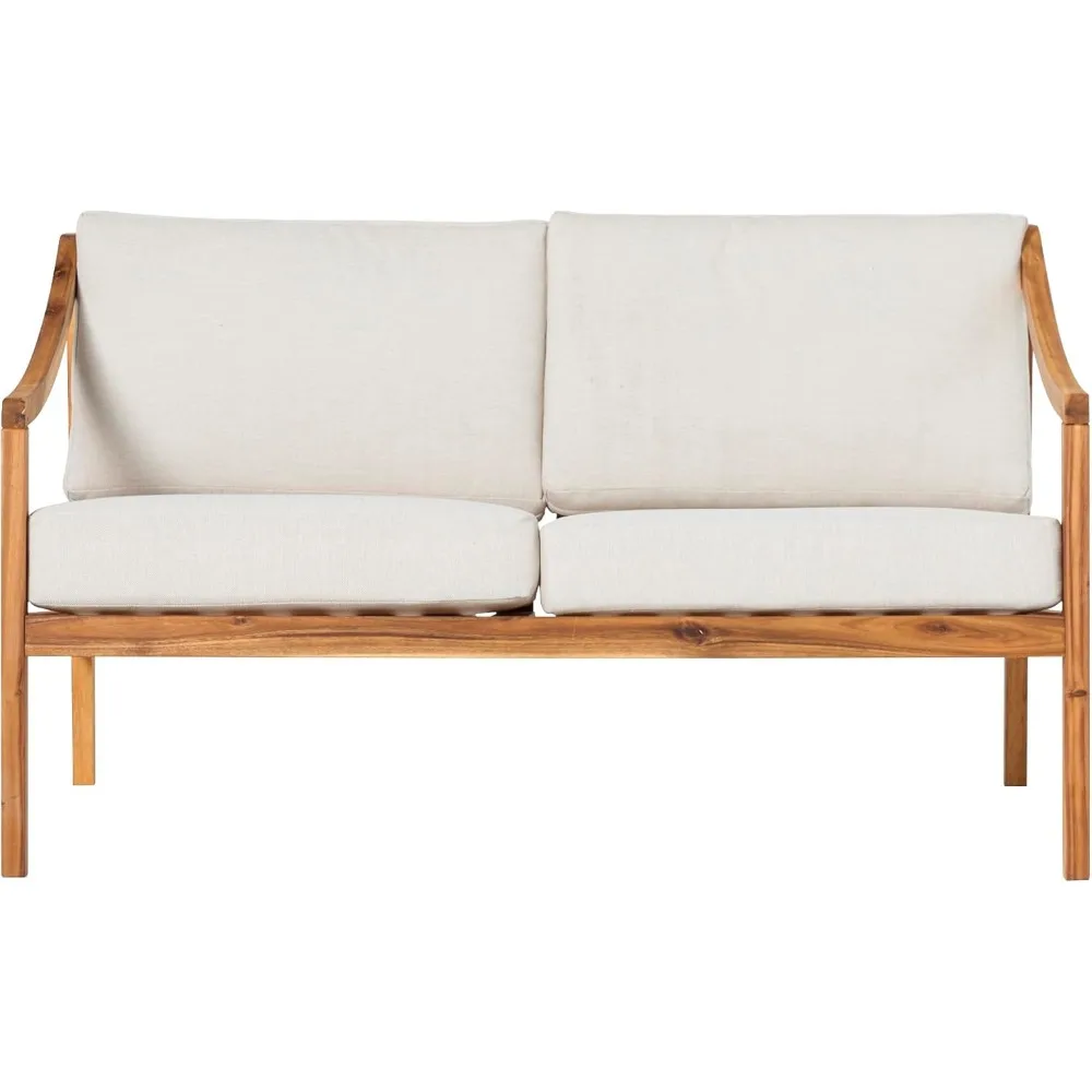 Divisor exterior acolchoado moderno de madeira maciça com braço curvo, 50 polegadas, natural